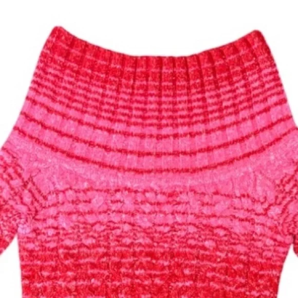 Staud Myrna Off-The-Shoulder Long Sleeve Cable Knit Sweater Cozy Red Pink Size M